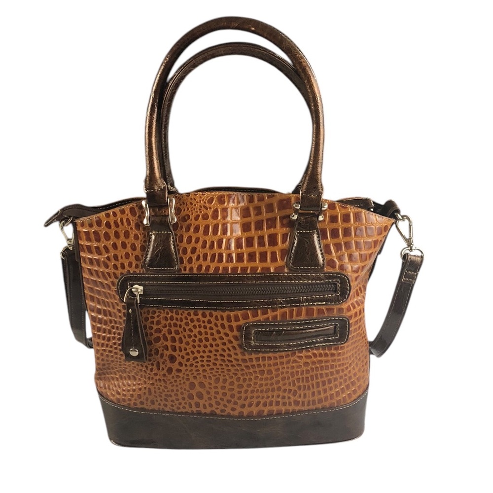 Women's Madi Claire Three-Toned Brown Crocodile Embossed Genuine Leather Bag.